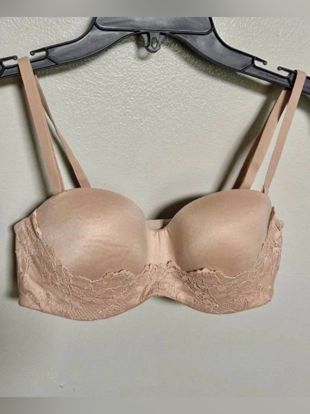 Victoria's Secret Convertible T-Shirt Bra Lace Trim Nude Tan Size 34B
